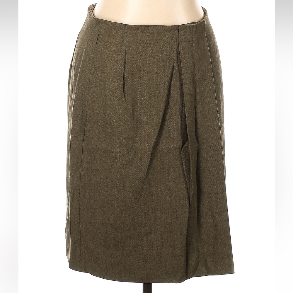 Vintage Calvin Klein Olive Green Brown Wool Wrap Pencil Skirt Size 14 L XL